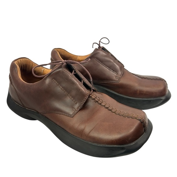 EARTH Y2K Mens Heritage 2 Brown Leather Square Toe Oxford Chunky Heel Shoes 10.5 - Picture 1 of 13